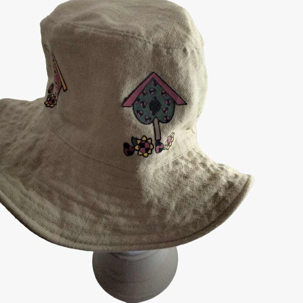 Bucket Hat Cap Birdhouse Garden Khaki Linen Floppy Brim Womens - Picture 4 of 10